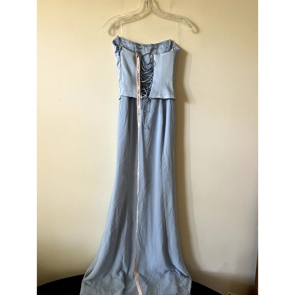 Oh Polly Avielle Satin Corset Bridesmaid Maxi Dress Sky Blue Size 2 New - Picture 9 of 9